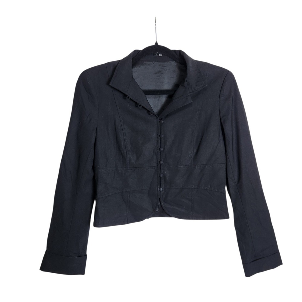 Theory Womens Black Wool Blend Cropped Button Front Blazer Jacket Size 6